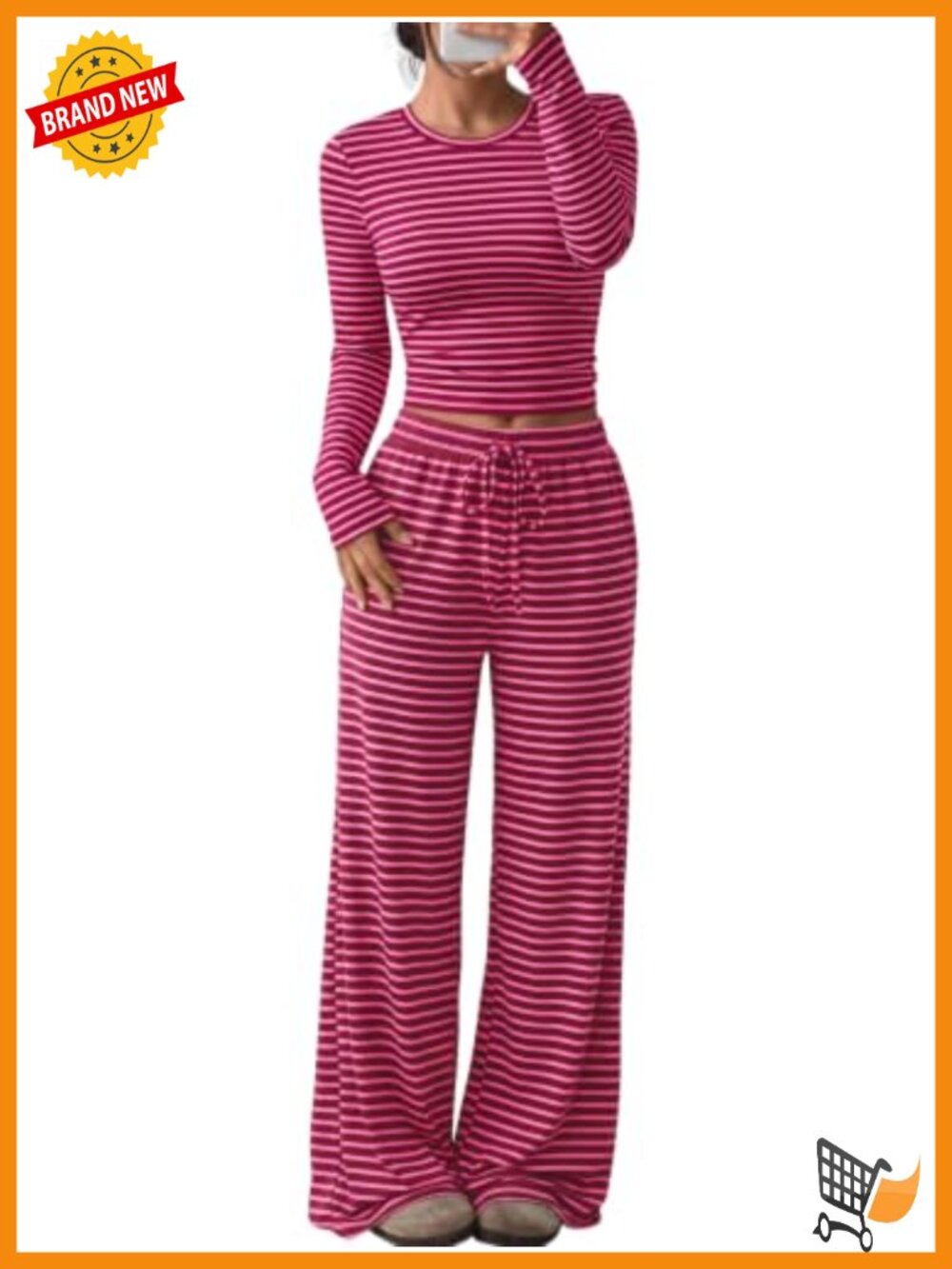 Striped Lounge Sets 2 Piece Matching Wide Leg Pants Long Sleeve Top